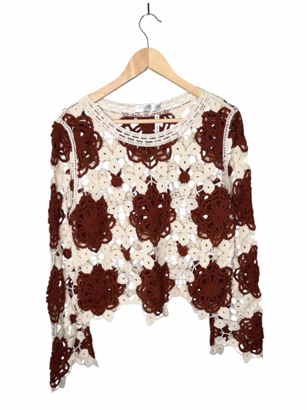 NWT Cloth by Design Boho Long Sleeve Crochet Top - Picture 2 of 10